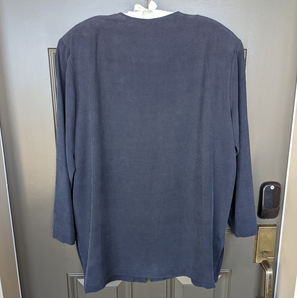 Alfred Dunner 100% Silk Collarless Jacket Soft Navy, Size 16, Loop Button Style - Picture 5 of 7